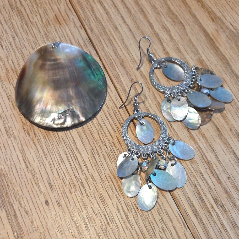 Real Abalone Shell Necklace & Earrings